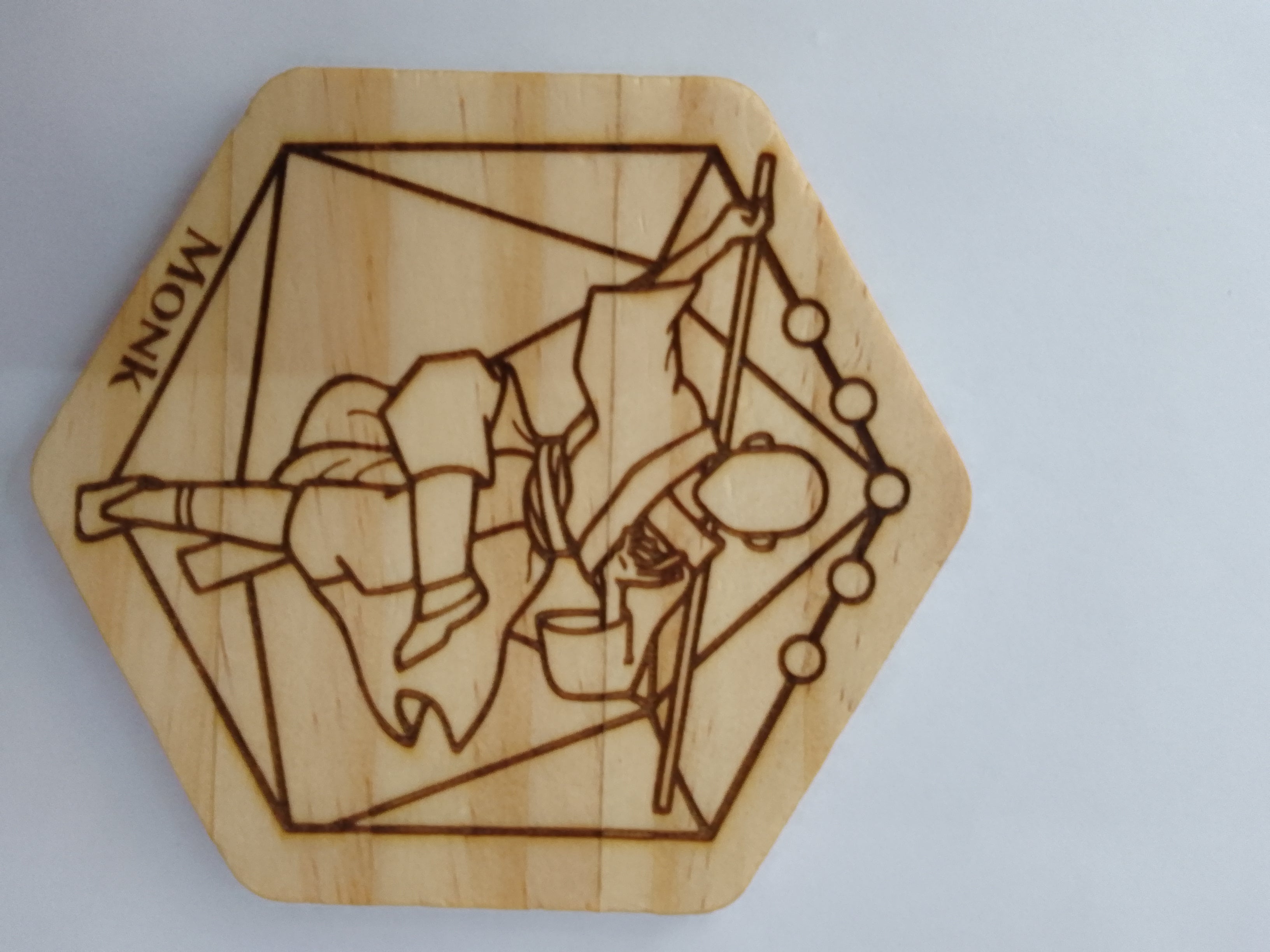 Χειροποίητο ξύλινο drink coaster Dangeons & Dragon Monk.