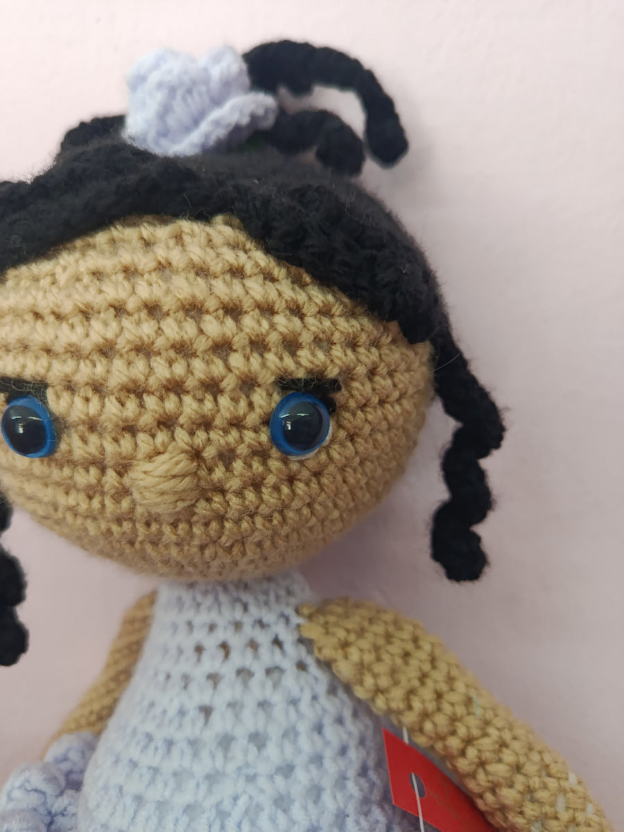 Χειροποίητη πλεκτή κούκλα Μπαλαρίνα με Μωβ Τουτού