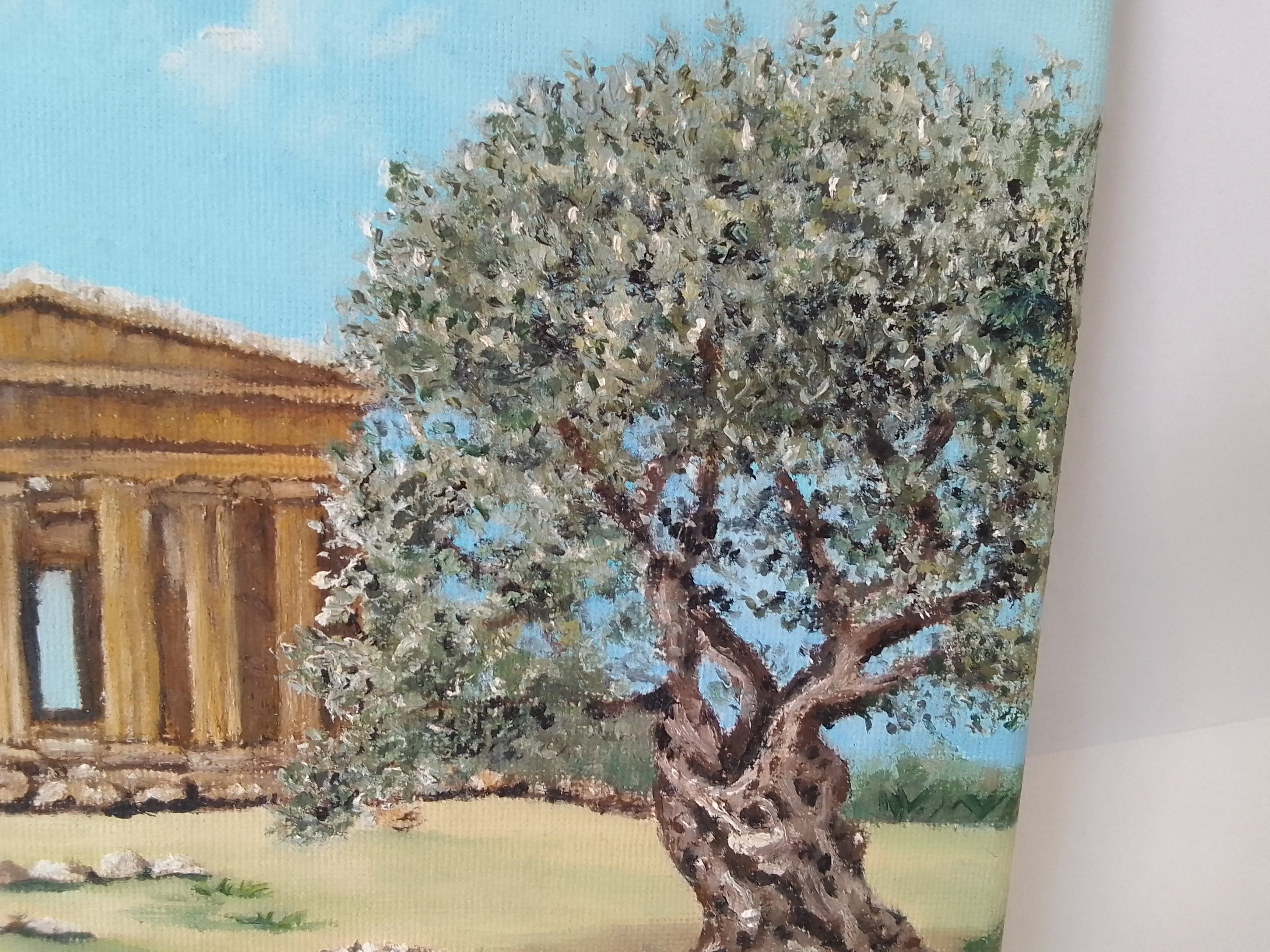 Χειροποίητος πίνακας Ζωγραφικής "Ελιά μπροστά στο ναό"
