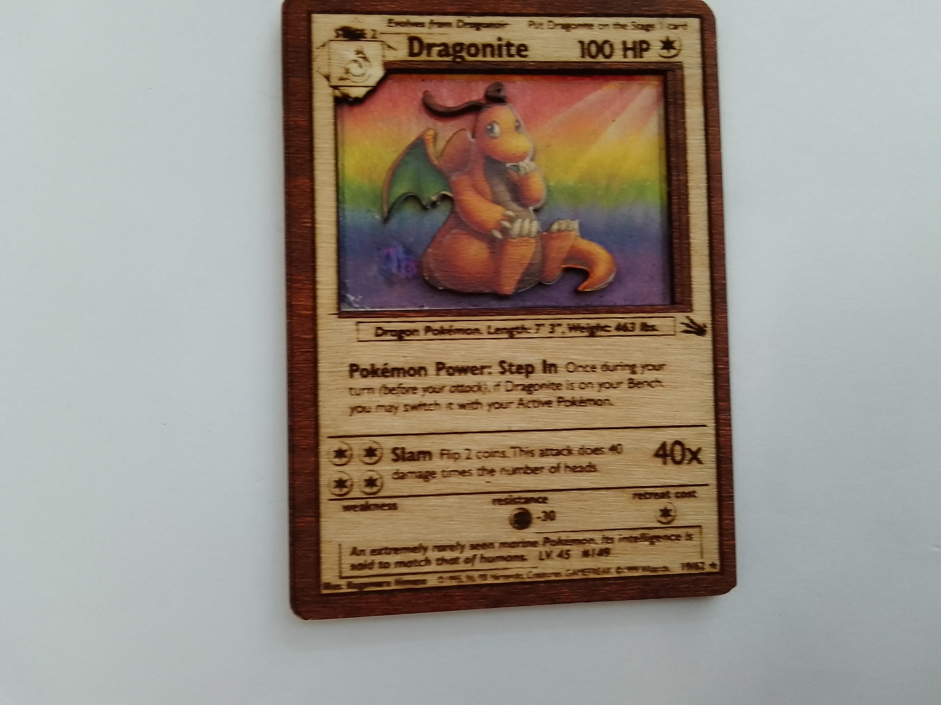 Χειροποίητη ξύλινη κάρτα Pokemon Dragonite