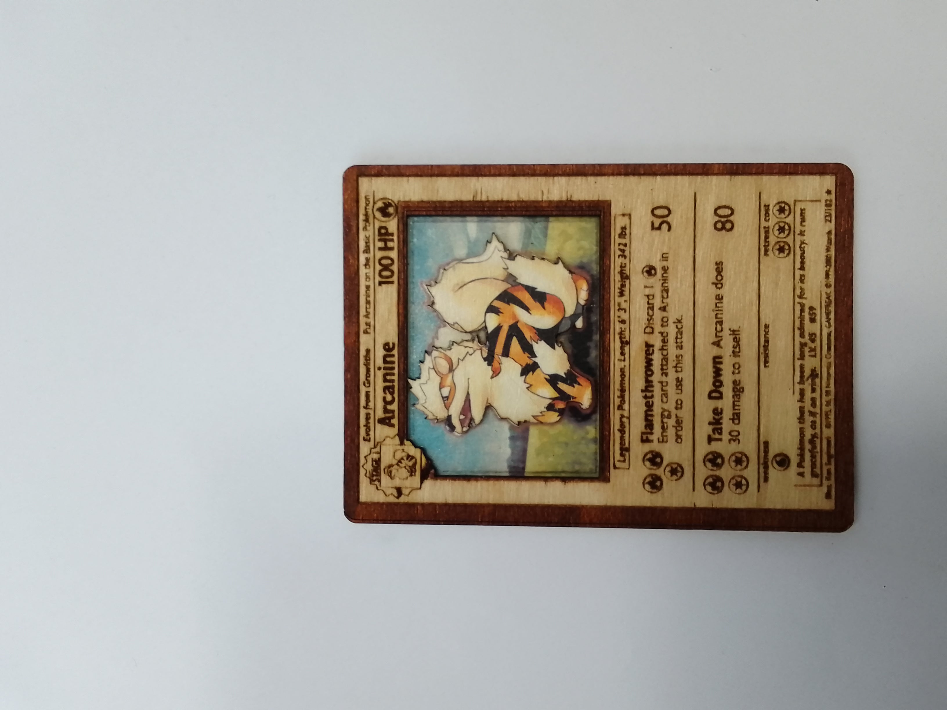 Χειροποίητη ξύλινη κάρτα Pokemon Arcanine