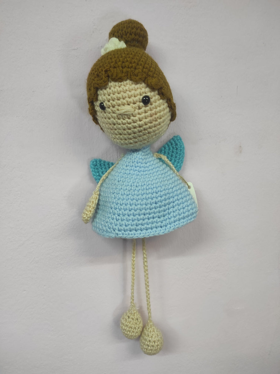 Χειροποίητο πλεκτό κουκλάκι Μπλε αγγελάκι με Ξανθά μαλλιά