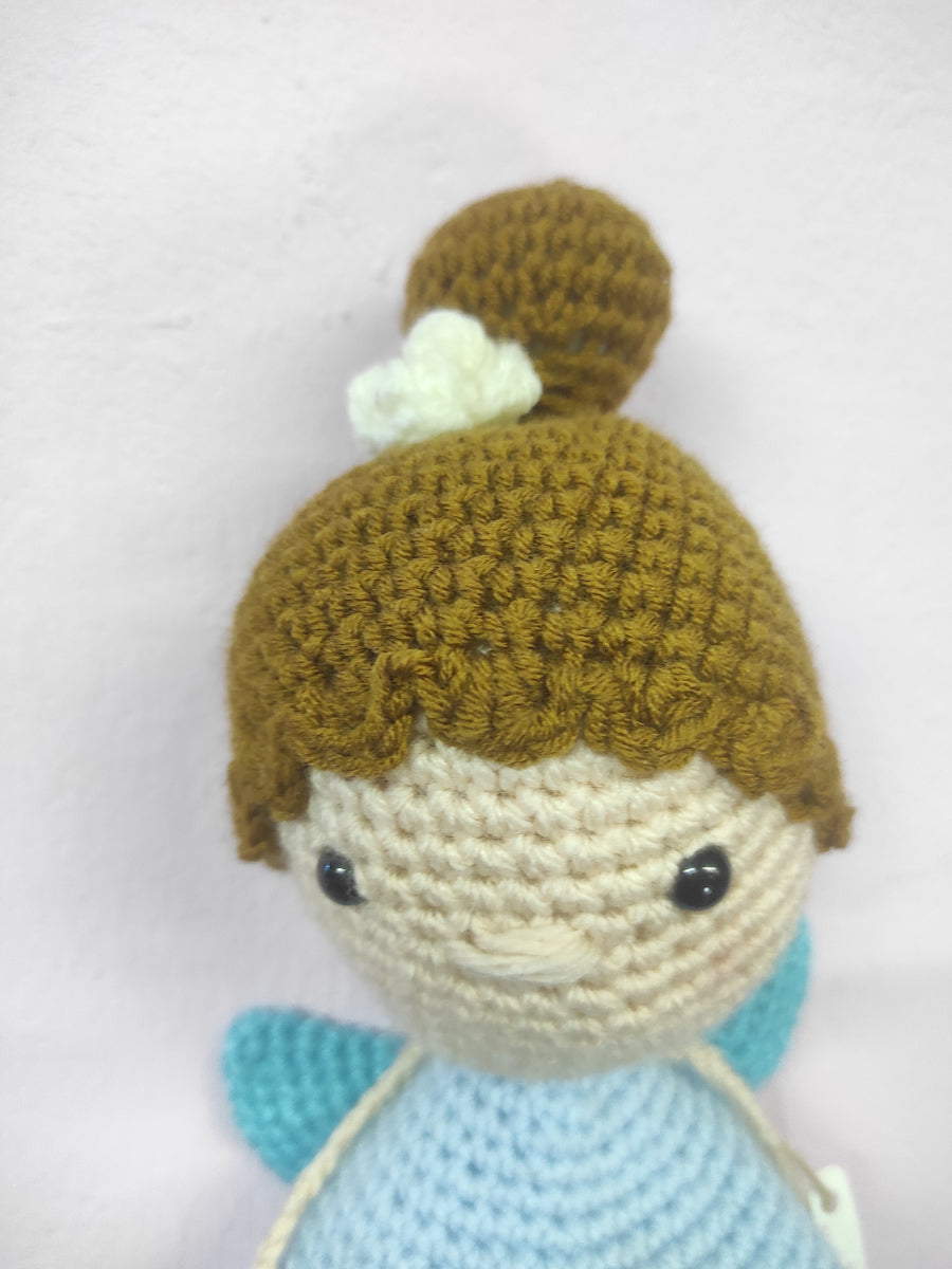 Χειροποίητο πλεκτό κουκλάκι Μπλε αγγελάκι με Ξανθά μαλλιά