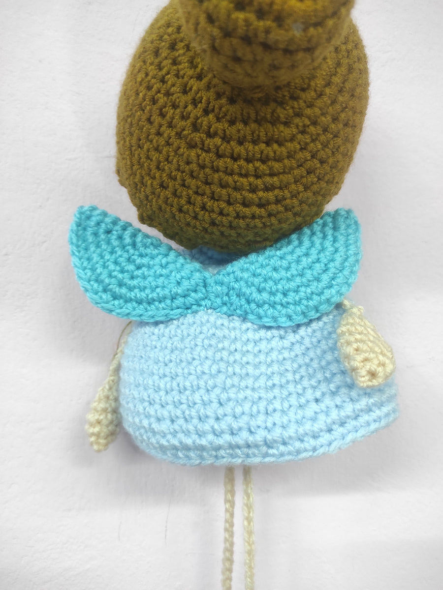 Χειροποίητο πλεκτό κουκλάκι Μπλε αγγελάκι με Ξανθά μαλλιά