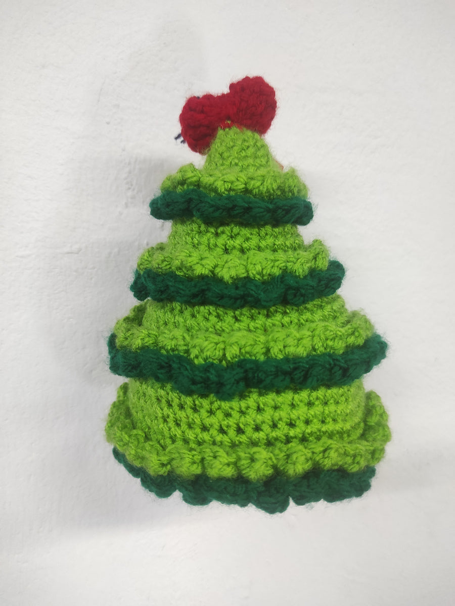 Χειροποίητο πλεκτό πράσινο Χριστουγεννιάτικο δέντρο