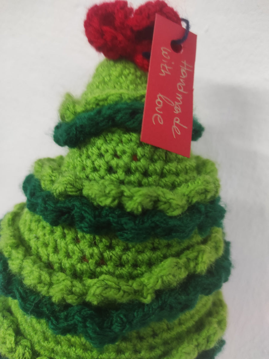 Χειροποίητο πλεκτό πράσινο Χριστουγεννιάτικο δέντρο