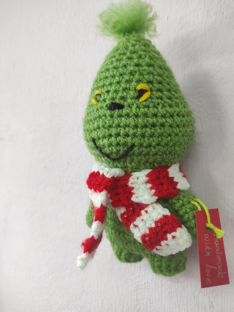 Χειροποίητο πλεκτό κουκλάκι Μικρός Πράσινος Ζαβολιάρης τύπου Grinch