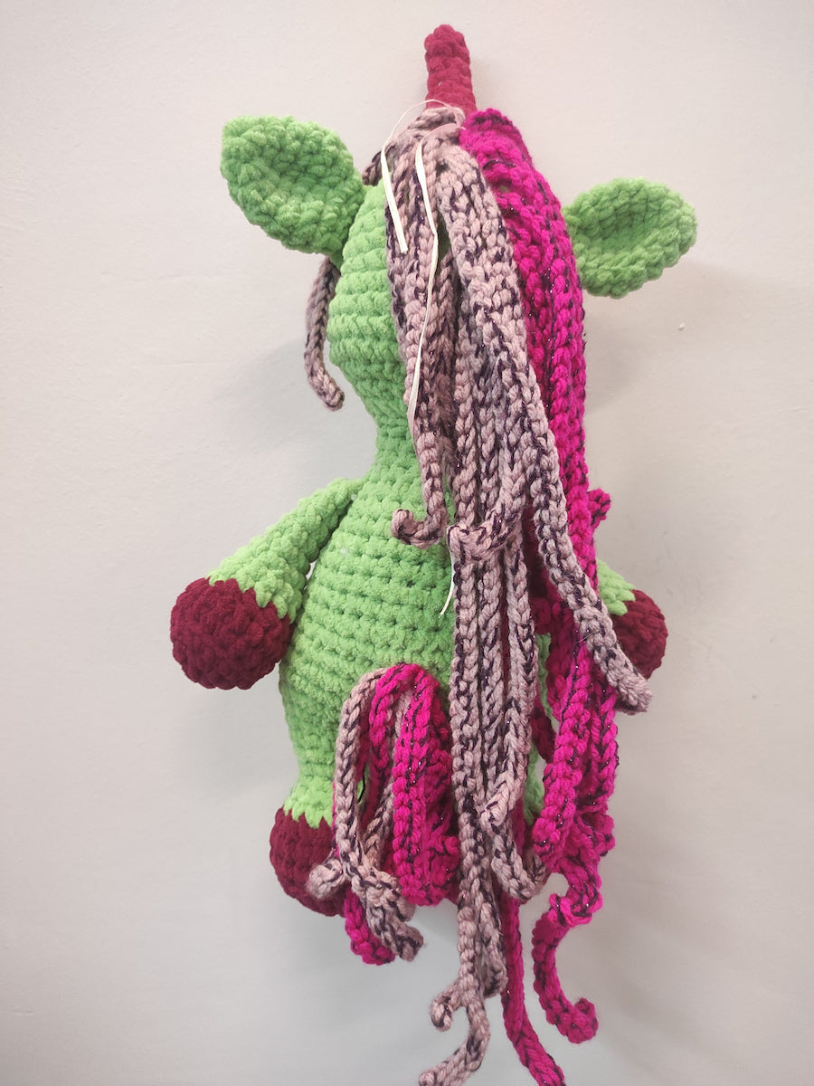 Χειροποίητο Πλεκτό Κουκλάκι Πράσινος Βελουτέ Μονόκερος