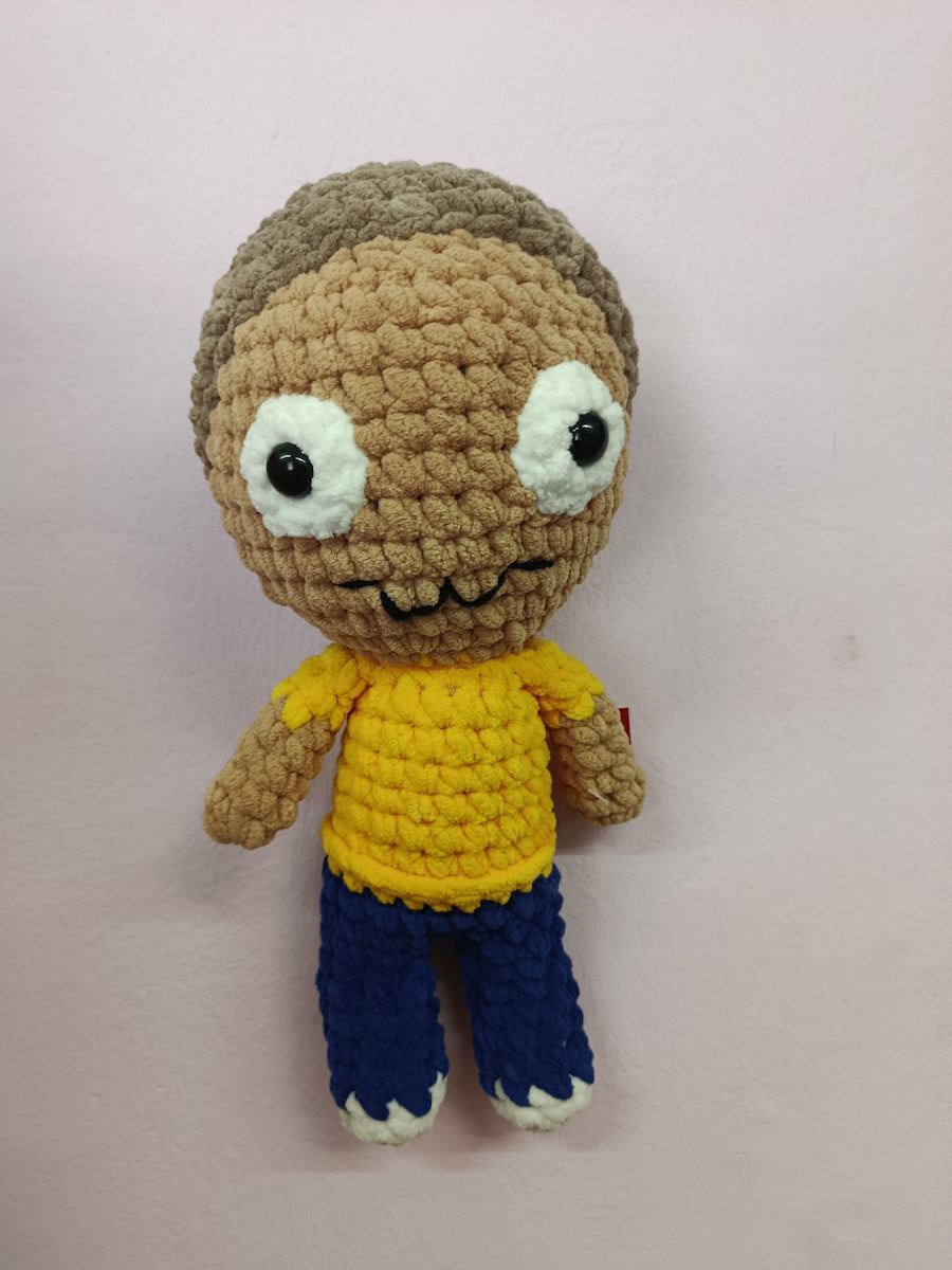 Χειροποίητο πλεκτό  βελουτέ κουκλάκι τύπου Morty