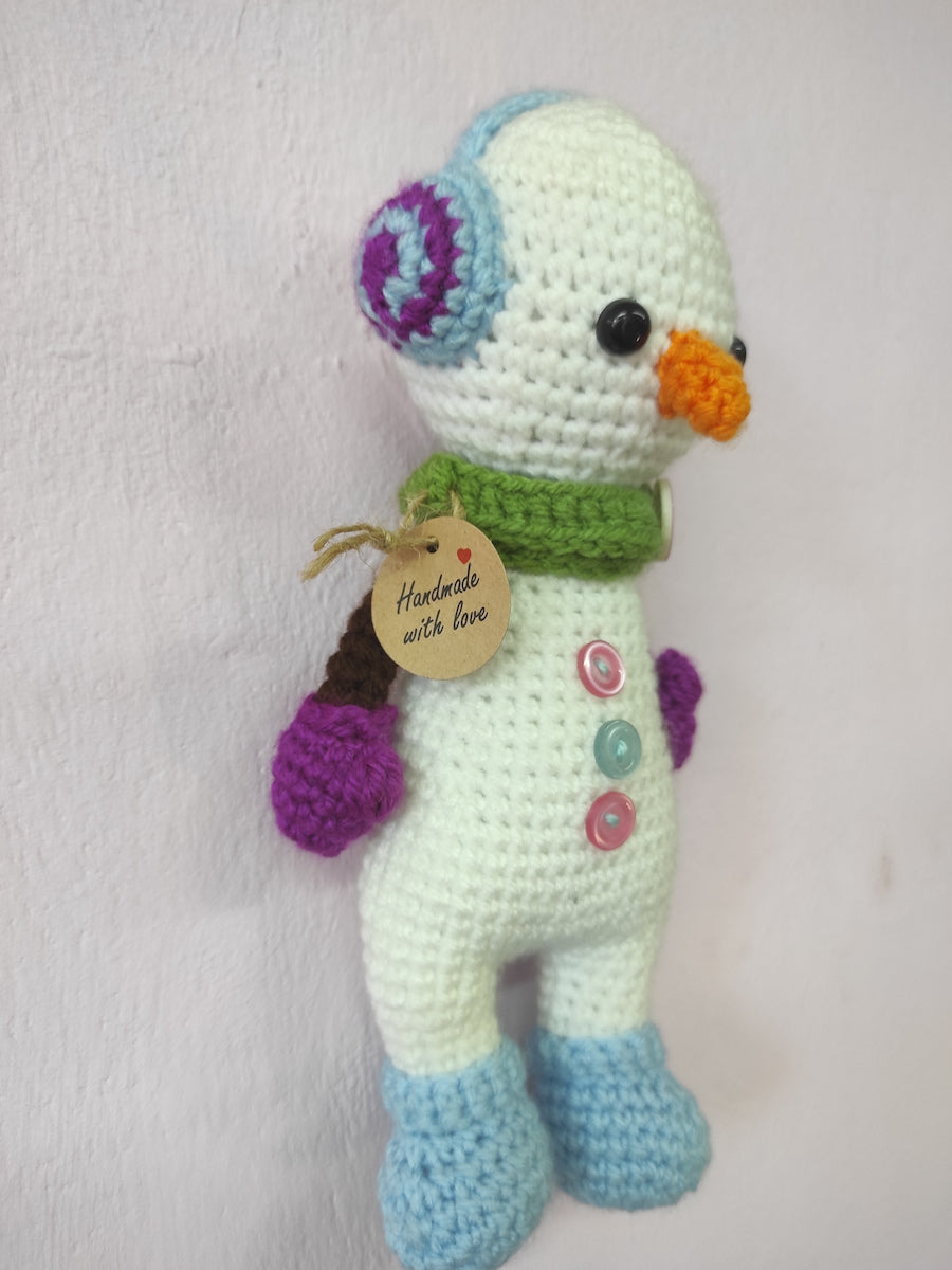 Χειροποίητο πλεκτό κουκλάκι Χιονάνθρωπος με earpuffs