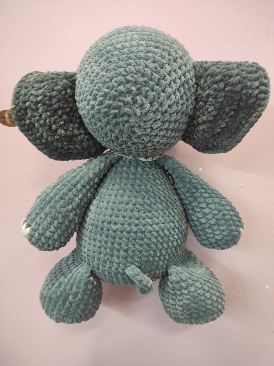 Χειροποίητο πλεκτό Κουκλάκι Γκρι Βελουτέ Ελέφαντας