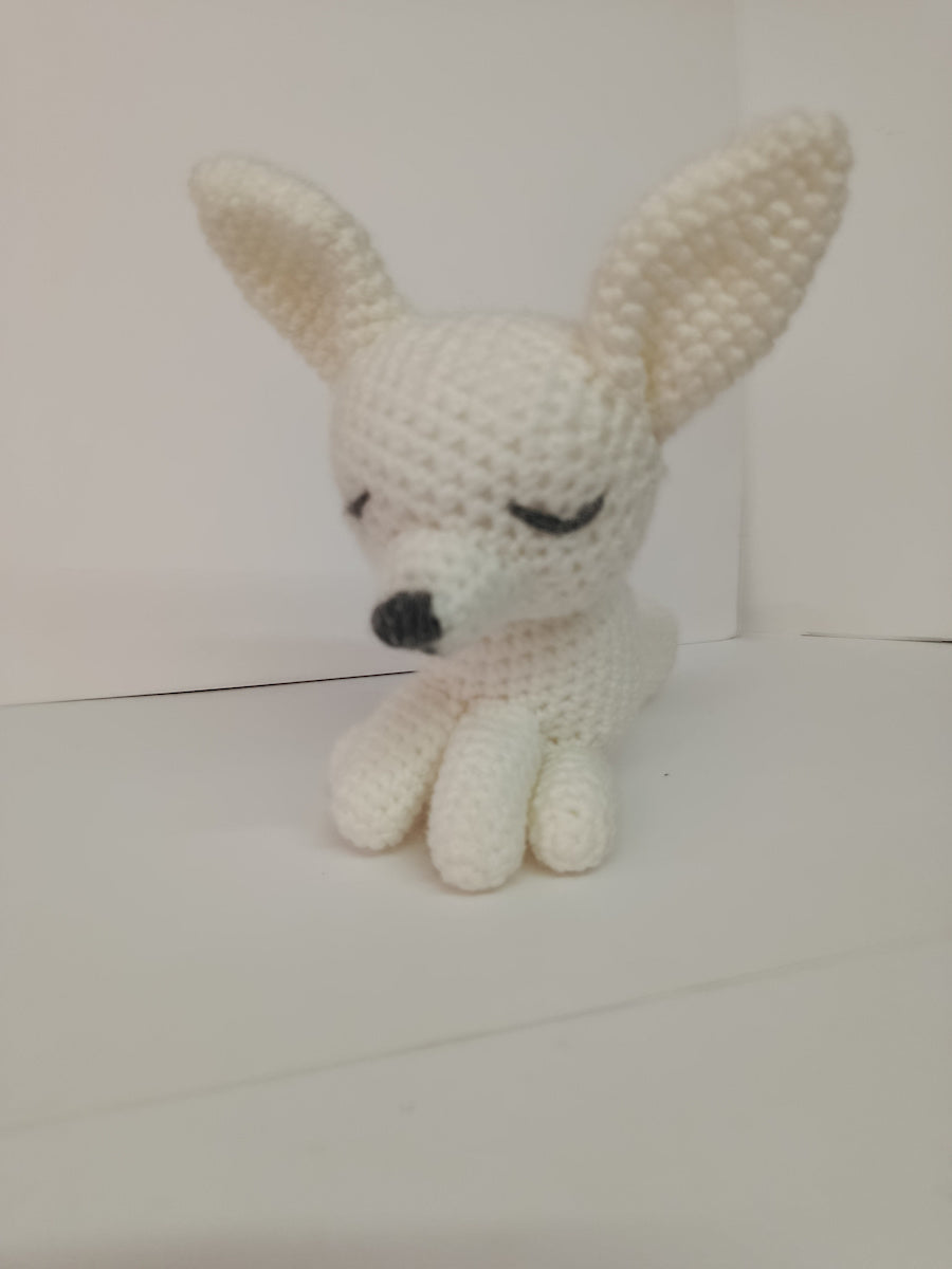 Χειροποίητο πλεκτό κουκλάκι λευκή χαρούμενη αλεπού