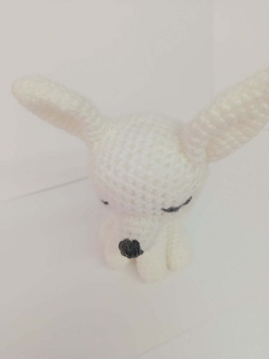 Χειροποίητο πλεκτό κουκλάκι λευκή χαρούμενη αλεπού