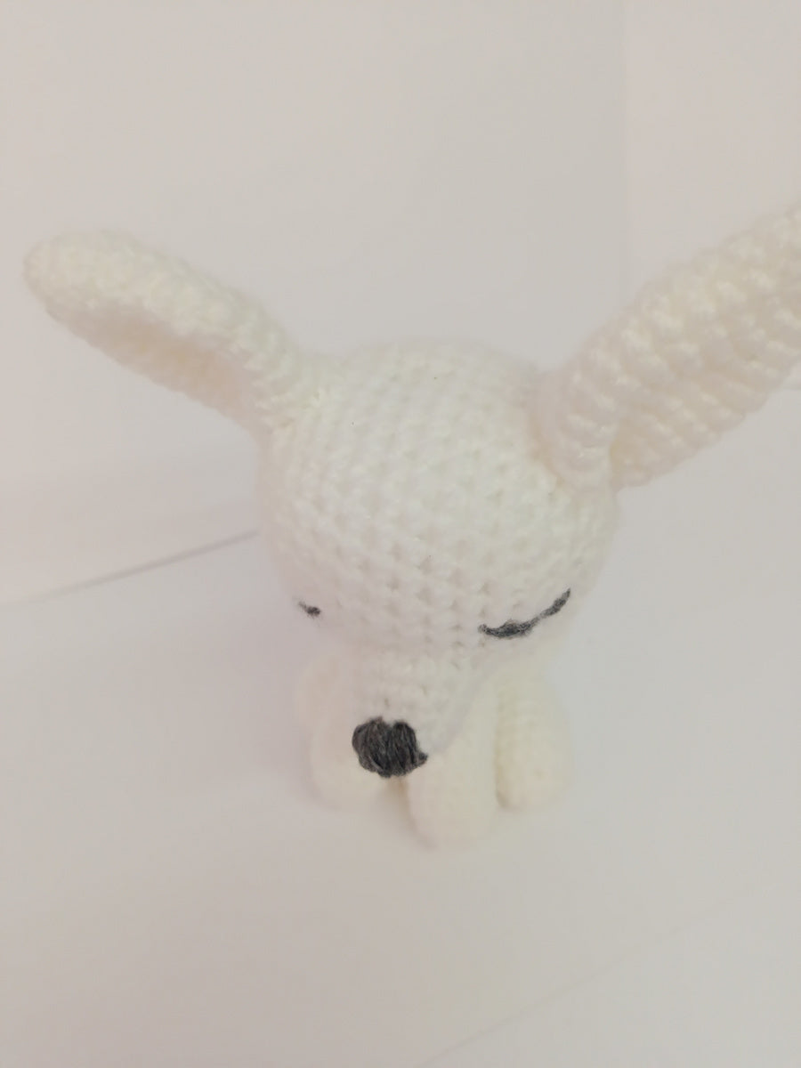 Χειροποίητο πλεκτό κουκλάκι λευκή χαρούμενη αλεπού