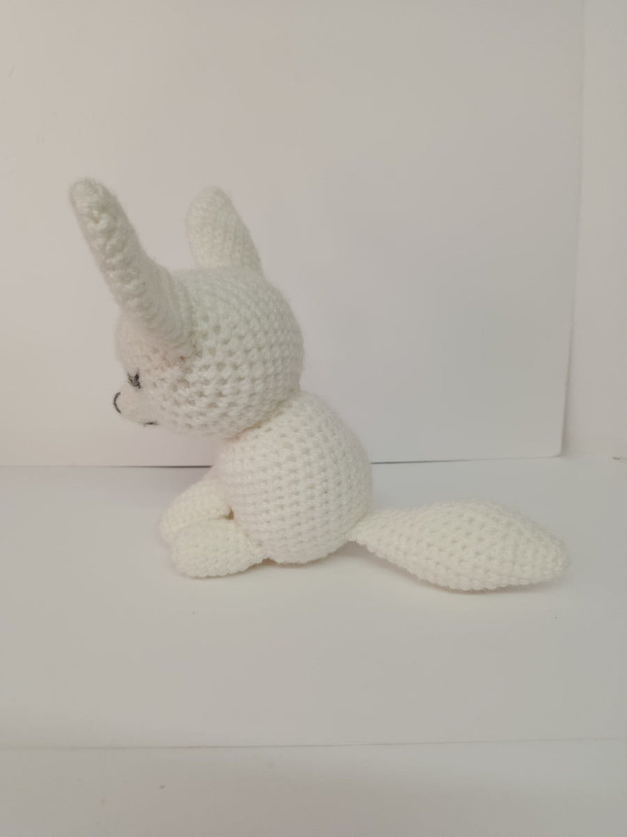 Χειροποίητο πλεκτό κουκλάκι λευκή χαρούμενη αλεπού