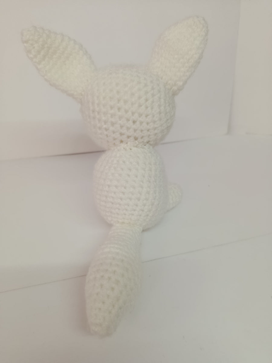 Χειροποίητο πλεκτό κουκλάκι λευκή χαρούμενη αλεπού